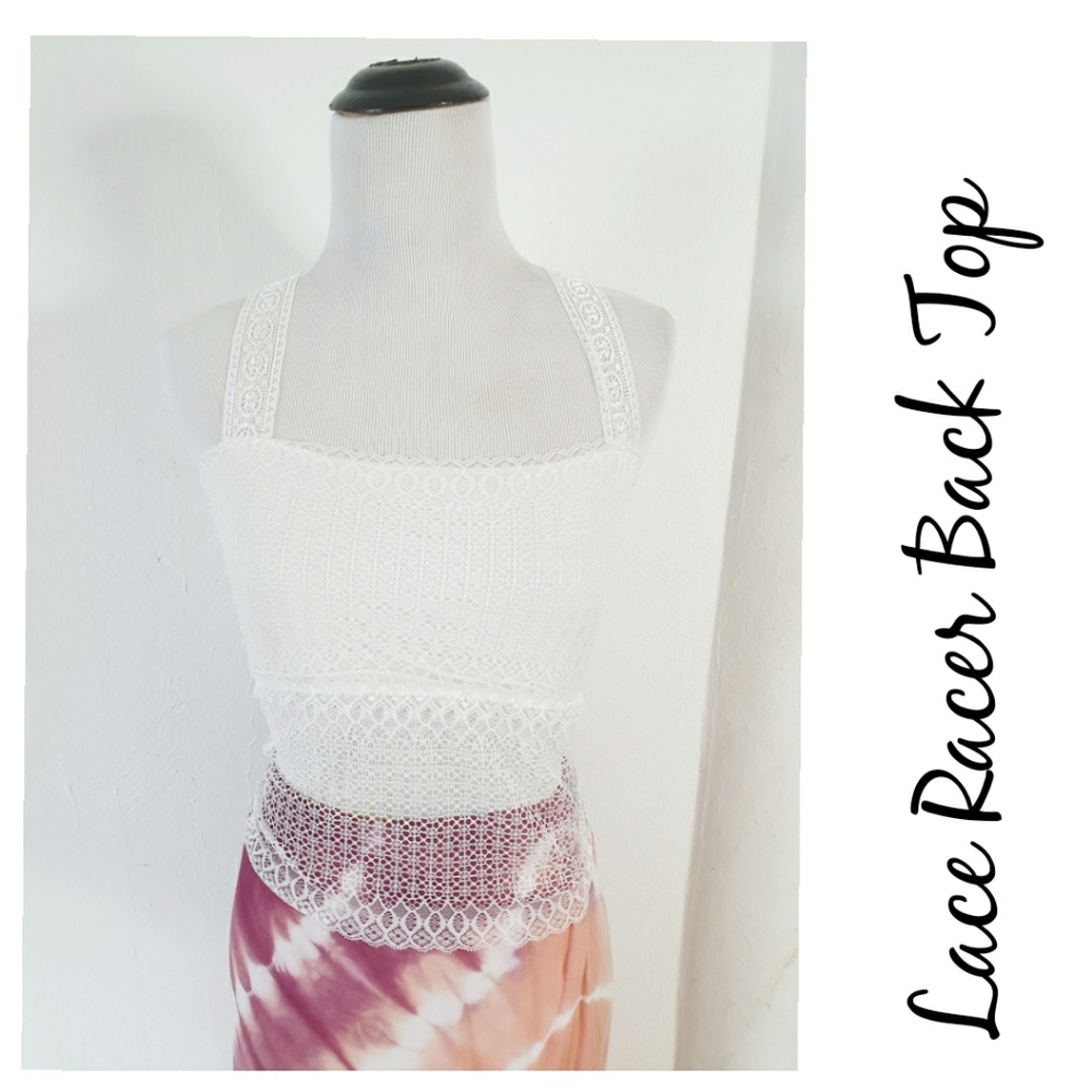 Delicate Lace Butterfly Racer Back White Top - Picture 11 of 16